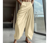 INCERUN Pantalones Casual de Diseño con Volantes para Hombre, Pantalones de Cintura Elástica, Pantalones de Moda de Colo