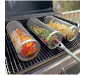 Redonda de 20cm de Acero Inoxidable Cesta de Parrilla para Barbacoa para Vegetales, Carne y Pescado
