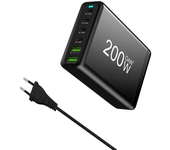 [Tecnología GaN] Cargador USB PD de 6 puertos y 200W con estación de carga de escritorio de carga rápida 2USB-A + 4USB-C