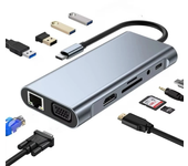 Estación de acoplamiento Bakeey USB-C 11 en 1 con 4K@30Hz 1080P VGA 100W PD Carga RJ45 100M Lector de tarjetas SD/TF Hub
