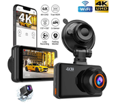 Cámara de salpicadero de 3 pulgadas 4K UHD delantera 1080P trasera 170° Doble lente WiFi Grabadora de conducción HD Grab