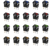 Interruptor basculante redondo de 20PCS 3Pin 20A 12V con luz LED: luz azul, amarilla, roja y verde. Interruptor de contr