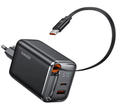 [GaN Tech] Toocki TCT67-34B1 Cargador USB PD 3-en-1 de 67W con cable retráctil,carga rápida PD,adaptador de cargador de