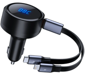 Carga rápida de automóviles con cable retráctil Tipo C para interfaz de Apple, puerto de cargador de automóvil de doble