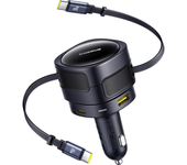 Cargador de coche Baseus con cable retráctil doble PD QC SCP AFC PPS carga rápida 180° giratorio para tabletas para iPho
