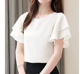 ZANZEA Mujeres Moda Blusa de Manga Corta con Volantes Elegante Camisa de Oficina OL Parte Superior Casual de Cuello Redo