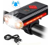 Bicicleta de montaña con bocina, luz trasera LED de advertencia, luz delantera para bicicleta