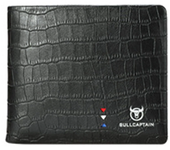 BULLCAPTAIN Cartera de cuero de vaca para hombres Business Casual con caja de regalo Holder de patrón corto de cocodrilo