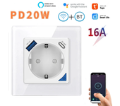 Tuya WiFi Smart EU enchufe de pared con PD 20W Type-C y cargador USB dual A de carga rápida. Control remoto de la aplica