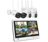Sistema de cámara de vigilancia inalámbrica CCTV Hiseeu 4HC25 de 5MP y 8 canales con cámara WiFi PTZ, monitor de 12 pulg