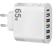 Cargador de pared de carga rápida LYK-881 de 65W con 6 puertos USB 5USB-A + Tipo-C enchufe UE enchufe US para iPhone 12