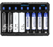 Cargador tipo C inteligente Astrolux® NC08 de 8 ranuras de 2A para baterías recargables de 1,2 V Ni-MH/Ni-Cd AA AAA y 1,