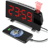 Reloj despertador de proyección AGSIVO de 8 pulgadas con proyector giratorio de 180° / Radio FM / Función de repetición