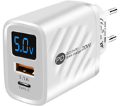 20W Cargador de pared de carga rápida USB PD USB-A+Tipo-C PD QC3.0 2.0 AFC FCP Apple2.4A con 2 puertos y enchufe EU para