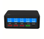 Cargador USB PD de 65 W con 5 puertos, estación de carga de escritorio con carga rápida 4USB-A + USB-C PD QC3.0 y enchuf