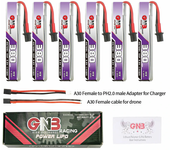6 baterías Gaoneng 3.8V 380mAh 60C 1S LiHV con conector A30 y cable adaptador para Happymodel Mobula6 y BetaFPV Meteor65