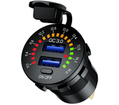 Puerto de cargador de coche USB doble de 12-24V con voltímetro digital colorido y carga rápida QC 3.0 para autobuses, re