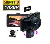Cámara para automóvil de 3 canales 1080P con pantalla IPS de 3 pulgadas. Tres lentes para grabar frontal/interior/traser