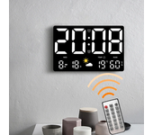 Reloj de pared digital grande AGSIVO con alarma, gran pantalla LED con control remoto / Brillo automático / Temperatura