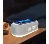 Cargador inalámbrico Bakeey 15W con despertador, luz regulable y altavoz bluetooth para teléfonos inteligentes habilitad
