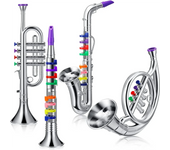 Clarinete clásico,trompeta plateada,saxofón,juguetes de instrumentos musicales