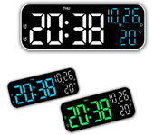 Reloj digital LED multifuncional 12/24H Reloj despertador de pared LED con temperatura, fecha, modo nocturno, reloj de m