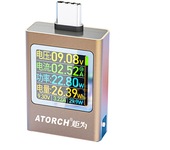 ATORCH AT085C DC4.5-50V 0-12A 600W PD3.1 Medidor de voltaje digital para banco de energía Cargador de teléfono móvil Tip