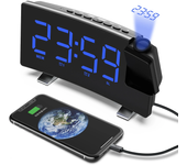 Reloj despertador de proyección AGSIVO de 8 pulgadas con proyector giratorio de 180° / Radio FM / Función de repetición