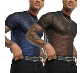 Camiseta de malla para hombre, transparente, para entrenamiento, fitness, deporte, de manga corta y ajuste delgado, perf