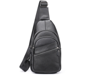 Ekphero Mochila de pecho de piel genuina para hombre Mochila cruzada casual de deporte Negra Bolsa de pecho de viaje