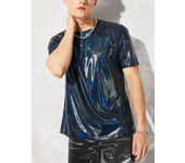 Men Shiny Coating Short Sleeve Crew Neck Skinny T-Shirt