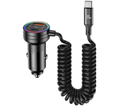 Cargador de coche USAMS C33 60W 12-24V USB Tipo C PD carga rápida con hardware de plástico y cable de resorte con apertu