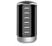 6A 6-Port USB Charger 6USB-A Cargador de carga rápida de escritorio vertical, enchufe EU US para iPhone 15/14/13pro Max