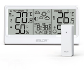 BALDR Estación Meteorológica LCD de 8,5" Reloj Despertador con Alarma Medidor Digital de Temperatura y Humedad Pronóstic