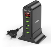 Uslion Cargador USB de 5 puertos de 4A 5USB-A Cargador de Escritorio de Carga Rápida Estación de Carga Adaptador con Enc