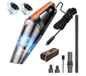 Aspiradora de Coche Portátil con Cable de 120W de Alta Potencia, 6000PA, con Luz LED, para Líquidos y Secos, 2 Filtros y