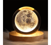 Lámpara de noche con bola de cristal en 3D y base de lámpara de madera con luz LED para decoración del hogar y regalo de