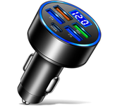 Adaptador de cargador de coche USB PD de 150 W y 5 puertos 4USB-A+1Type-C PD QC3.0 de carga rápida con LED azul para iPh
