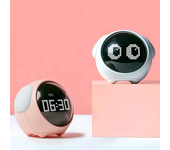Reloj despertador con expresión linda, activado por voz, popular reloj despertador con luces LED recargables