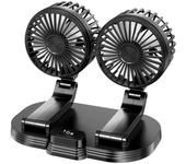 Ventilador de doble cabezal ajustable a 360° con USB para el coche y el hogar. Potente ventilador eléctrico de doble cab