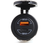 Cargador de coche USB dual QC3.0 QC4.0 de 12-24V Tipo C a prueba de agua de carga rápida para autocaravanas, yates y mot