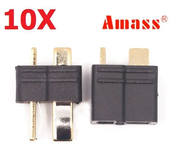 10 Pares de Conector Macho y Hembra Amass AM-1015B T Plug Antideslizante Negro