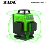 Nivel láser verde HILDA de alta precisión de 12 líneas 3D y 16 líneas 4D, fácil de usar, alimentado por batería, herrami