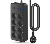 Regleta de enchufes 12 en 1 de 2200W con 8 salidas de CA UE + 3 USB-A + 1 USB-C con cable extensor de 1.8 m AC110-250V P