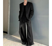 Conjunto de moda para hombres INCERUN, de manga larga, en color sólido, chaqueta sin cuello y pantalones de traje
