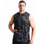 Camiseta con capucha de camuflaje sin mangas para hombres, suelta y absorbente, para fitness, ropa deportiva de gimnasio