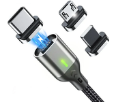 Cable magnético USB-A a Micro/IP/Tipo-C de 3A para carga rápida y transmisión de datos núcleo de cobre de 1M/2M de largo