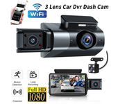 Pantalla IPS de 3 pulgadas, grabadora de conducción de 3 canales, cámara dash 1080P HD 360° con / sin WiFi grabación en