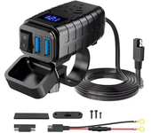 Cargador USB para Motocicleta de 48W QC3.0 y PD Carga Rápida 3.0 Cargador USB para Teléfono Tipo C con Voltímetro y Inte