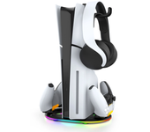 para soporte vertical PS5 Slim con iluminación LED RGB y cargador rápido de controlador PS5 Slim